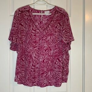 Lz Claiborne Womens V Neck short slee牛
Bouse
Rose Leaf Pattern Size XXL Comfy